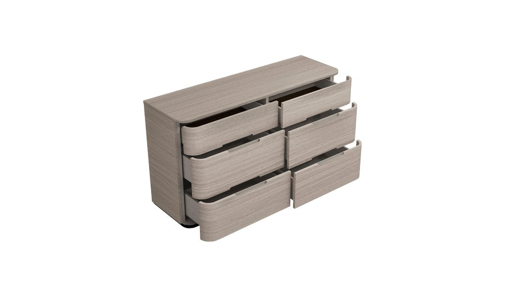 56" Oak Wood Six Drawer Double Dresser