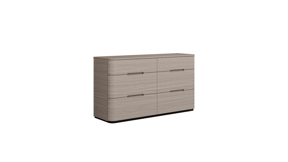 56" Oak Wood Six Drawer Double Dresser