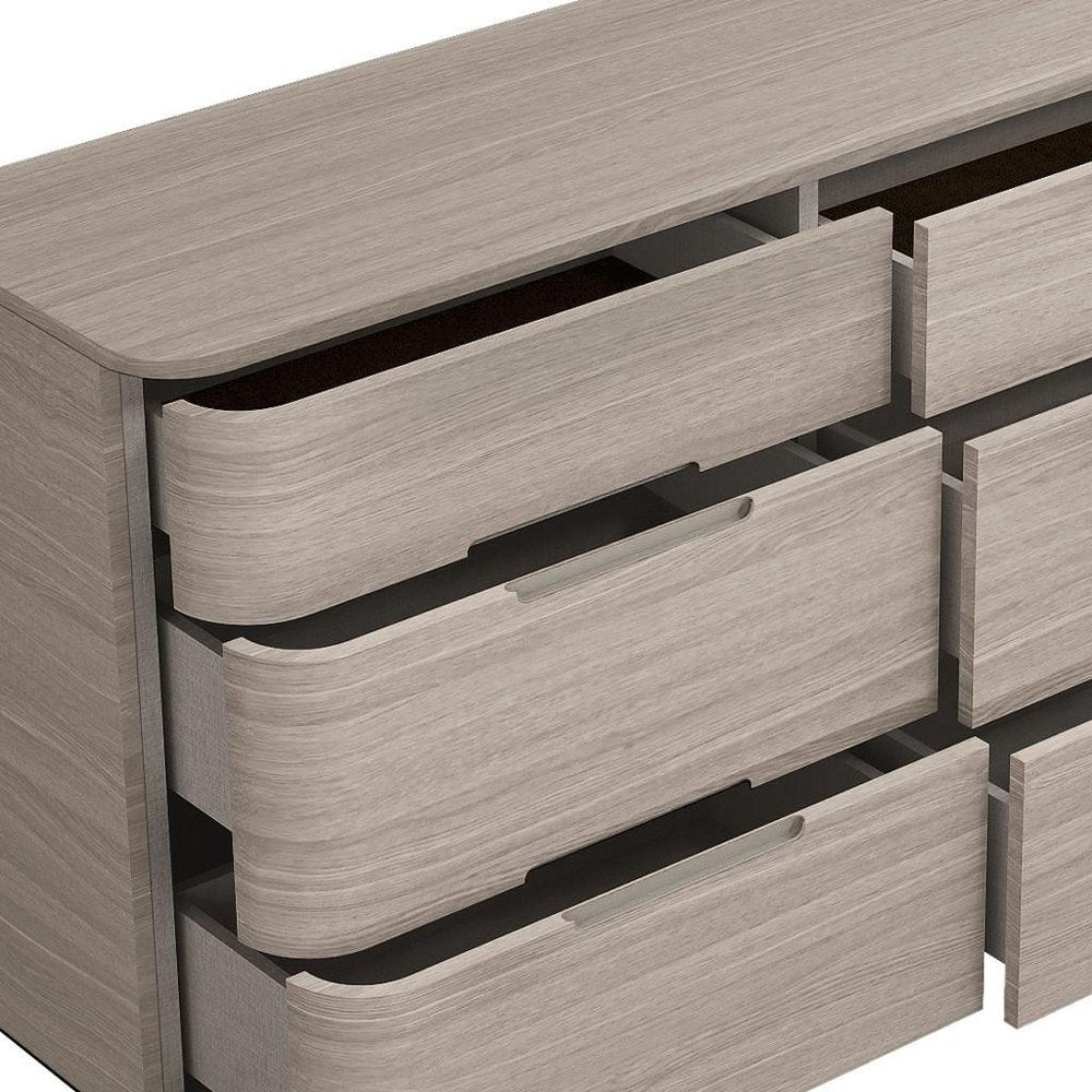 56" Oak Wood Six Drawer Double Dresser