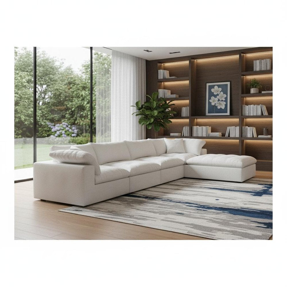 160" White Linen Blend Modular Sofa With Ottoman And Storage