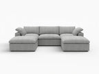 120" Light Gray Linen Blend Modular Universal Sofa With Ottoman And Storage