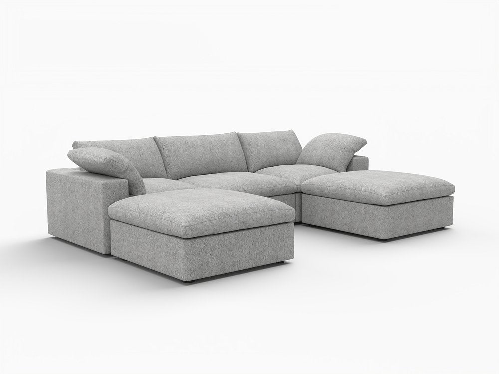 120" Light Gray Linen Blend Modular Universal Sofa With Ottoman And Storage