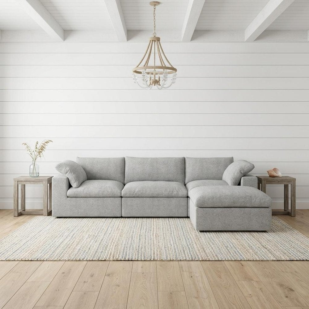 118" Light Gray Linen Blend Modular Sofa With Ottoman And Storage