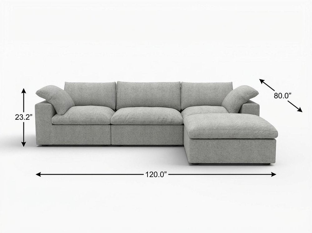 118" Light Gray Linen Blend Modular Sofa With Ottoman And Storage