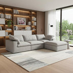 118" Light Gray Linen Blend Modular Sofa With Ottoman And Storage