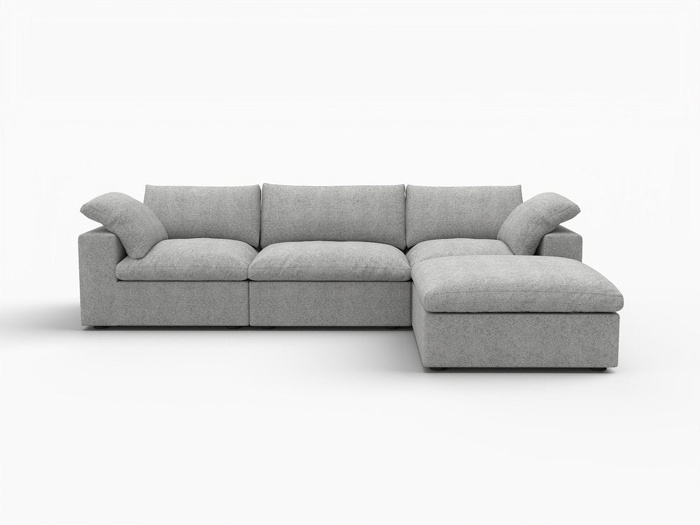 118" Light Gray Linen Blend Modular Sofa With Ottoman And Storage
