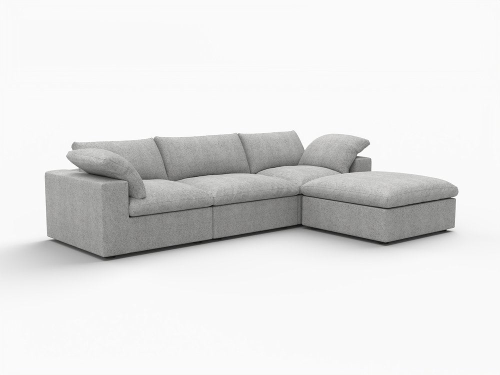 118" Light Gray Linen Blend Modular Sofa With Ottoman And Storage