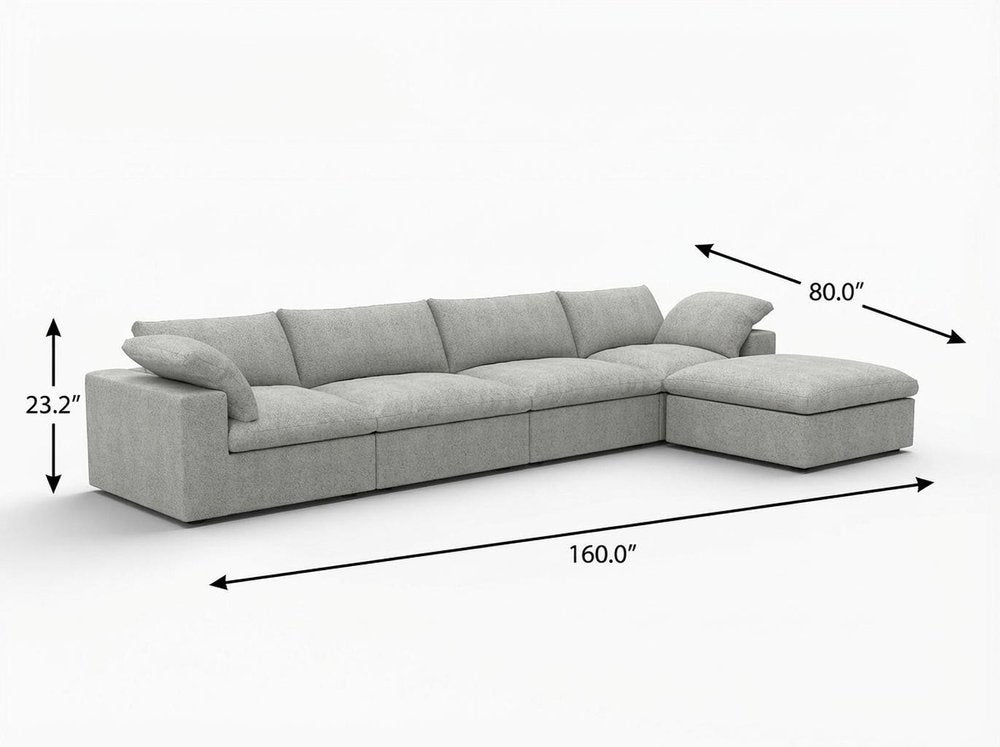 160" White Linen Blend Modular Sofa With Ottoman And Storage