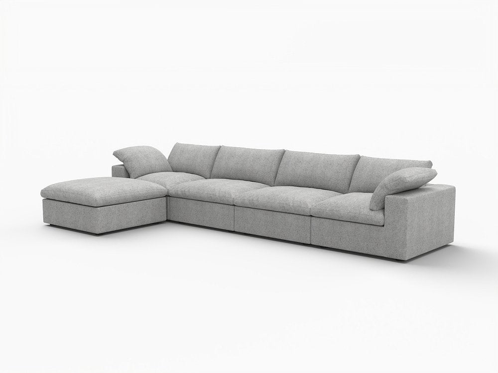 160" White Linen Blend Modular Sofa With Ottoman And Storage