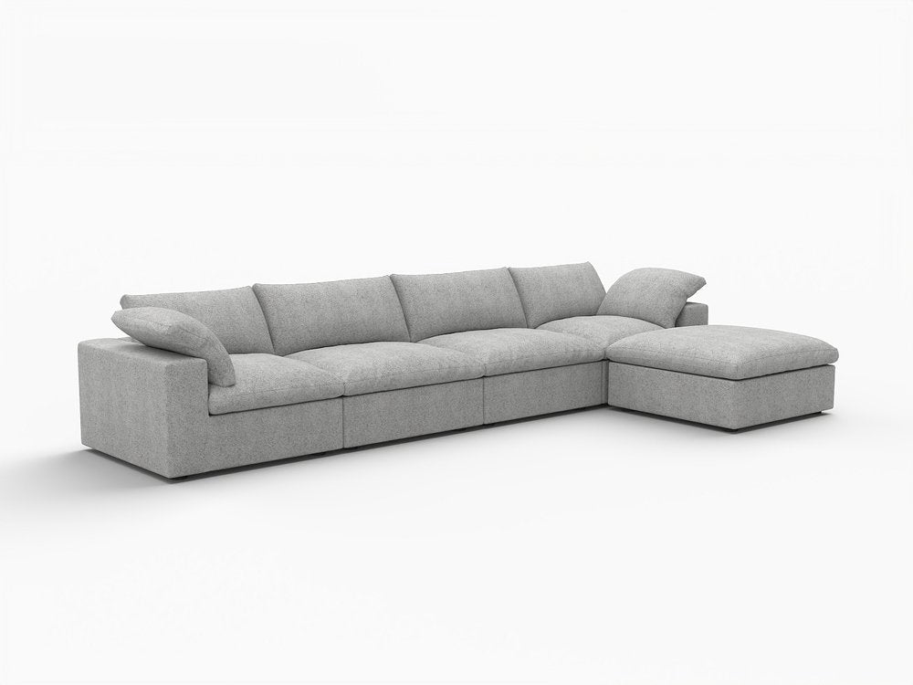 160" White Linen Blend Modular Sofa With Ottoman And Storage