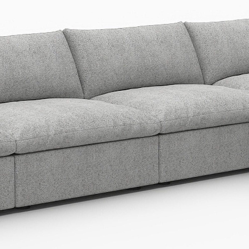 160" White Linen Blend Modular Sofa With Ottoman And Storage
