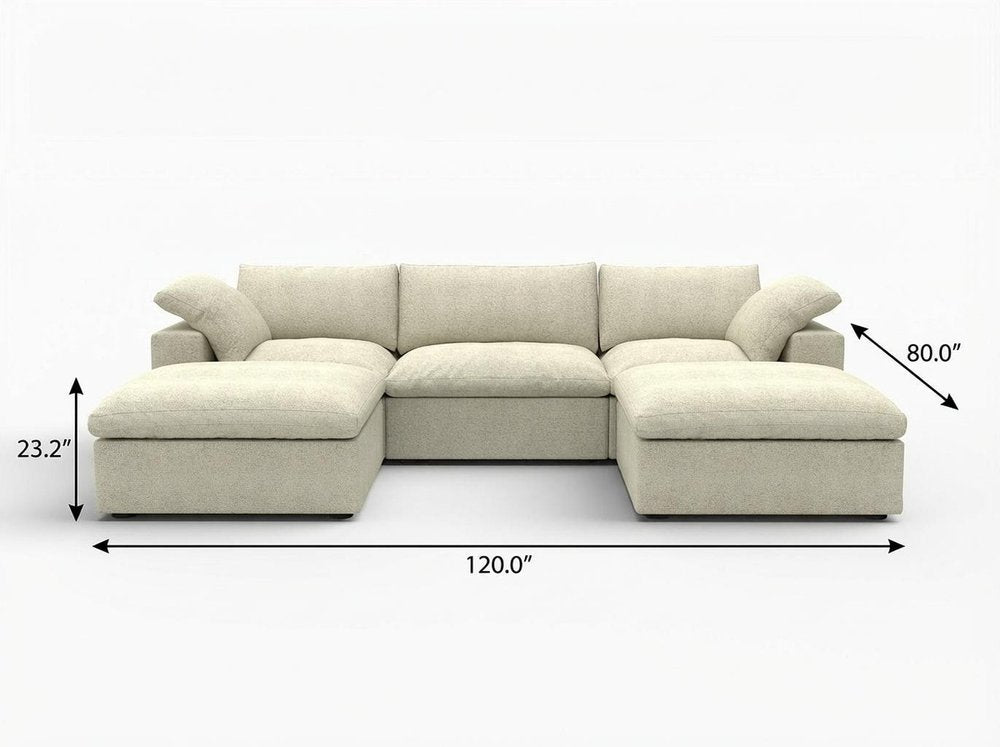 120" Light Gray Linen Blend Modular Universal Sofa With Ottoman And Storage