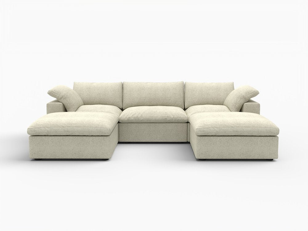 120" Light Gray Linen Blend Modular Universal Sofa With Ottoman And Storage