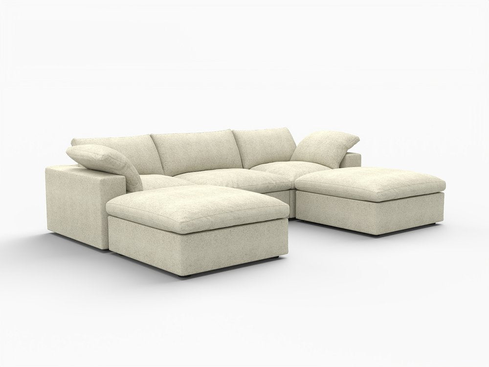 120" Light Gray Linen Blend Modular Universal Sofa With Ottoman And Storage