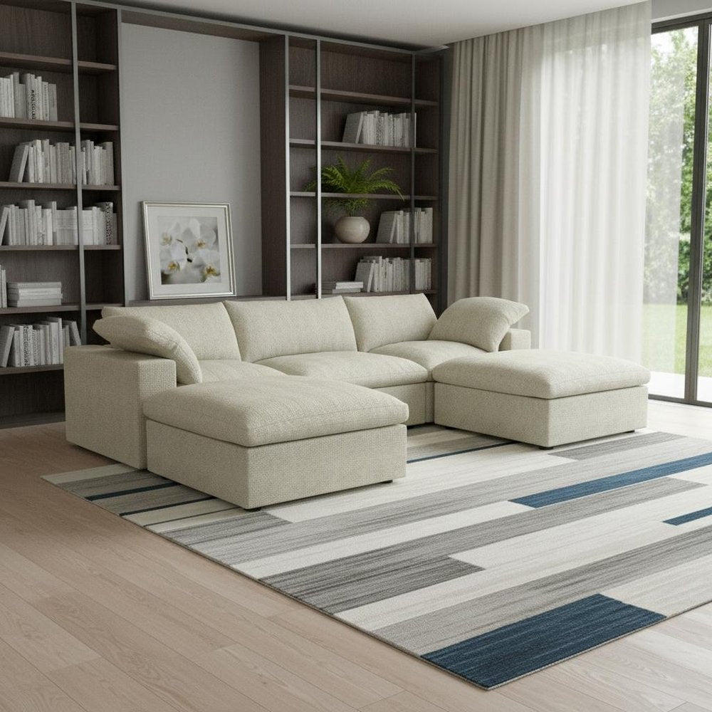120" Light Gray Linen Blend Modular Universal Sofa With Ottoman And Storage