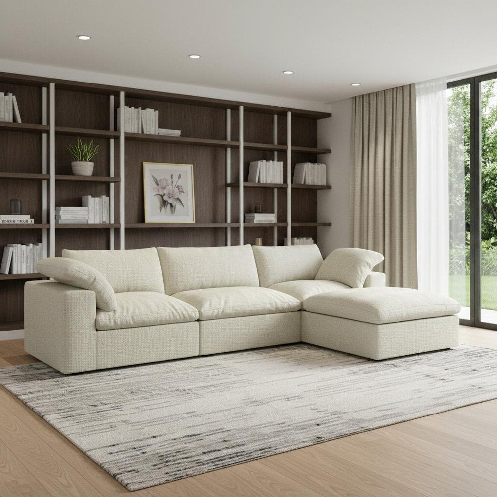 118" Light Gray Linen Blend Modular Sofa With Ottoman And Storage