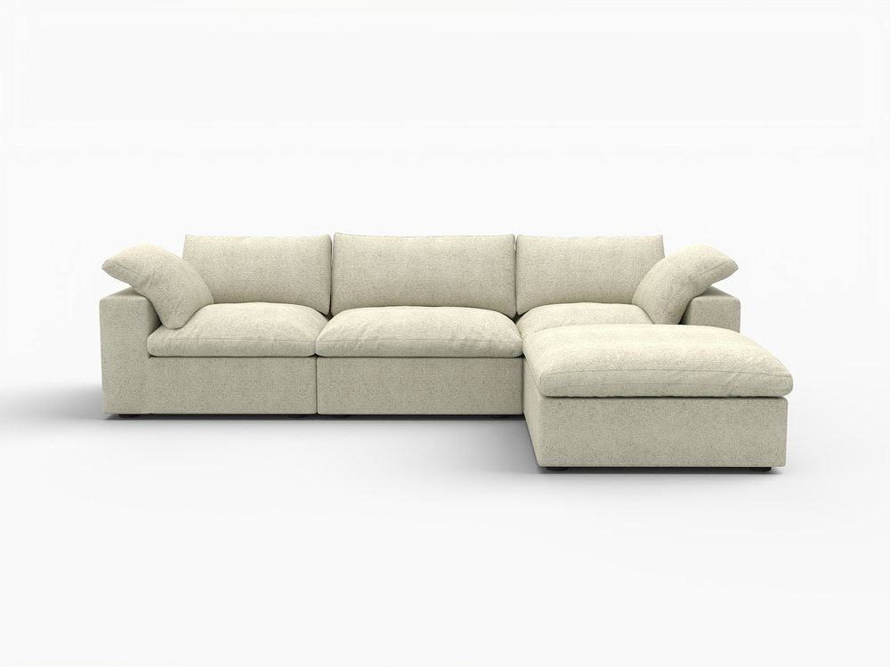 118" Light Gray Linen Blend Modular Sofa With Ottoman And Storage