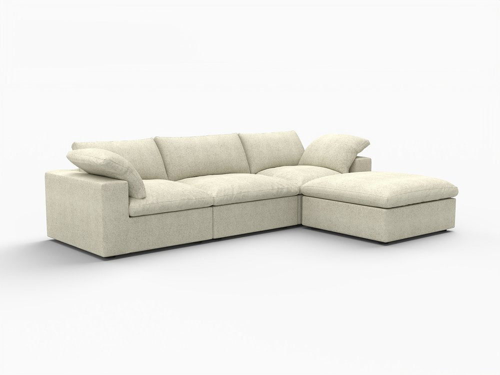 118" Light Gray Linen Blend Modular Sofa With Ottoman And Storage