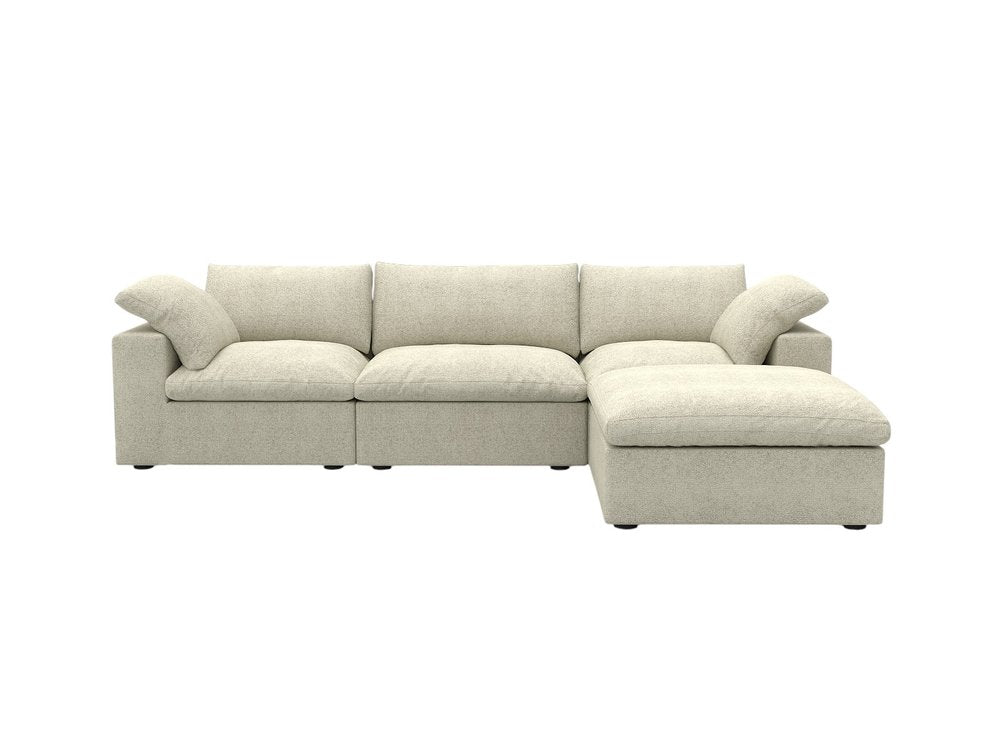 118" Light Gray Linen Blend Modular Sofa With Ottoman And Storage