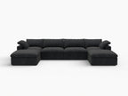 160" Black Linen Blend Modular Sofa With Ottomans Toss Pillows And Storage
