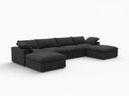 160" Black Linen Blend Modular Sofa With Ottomans Toss Pillows And Storage
