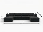 160" Black Linen Blend Modular Sofa With Ottomans Toss Pillows And Storage