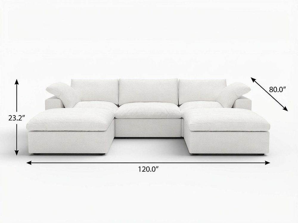 120" Light Gray Linen Blend Modular Universal Sofa With Ottoman And Storage