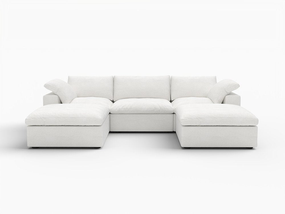120" Light Gray Linen Blend Modular Universal Sofa With Ottoman And Storage