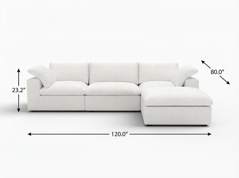 118" Light Gray Linen Blend Modular Sofa With Ottoman And Storage