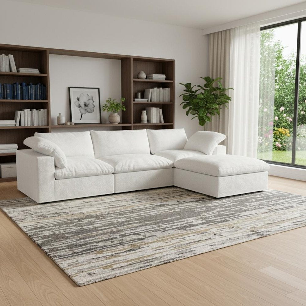 118" Light Gray Linen Blend Modular Sofa With Ottoman And Storage