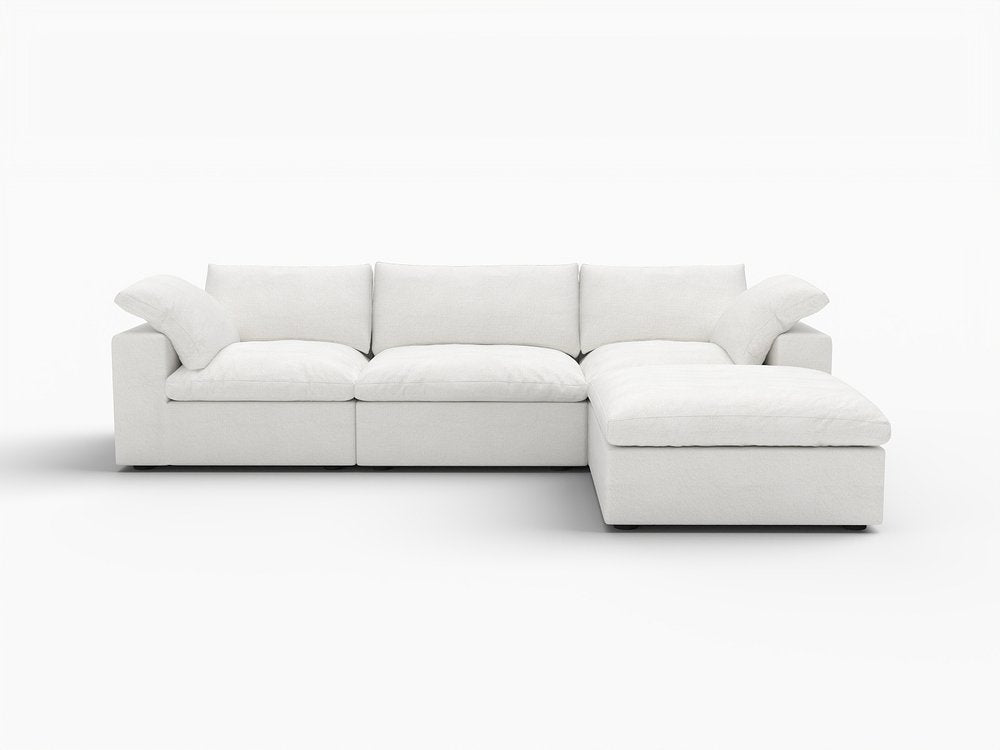 118" Light Gray Linen Blend Modular Sofa With Ottoman And Storage