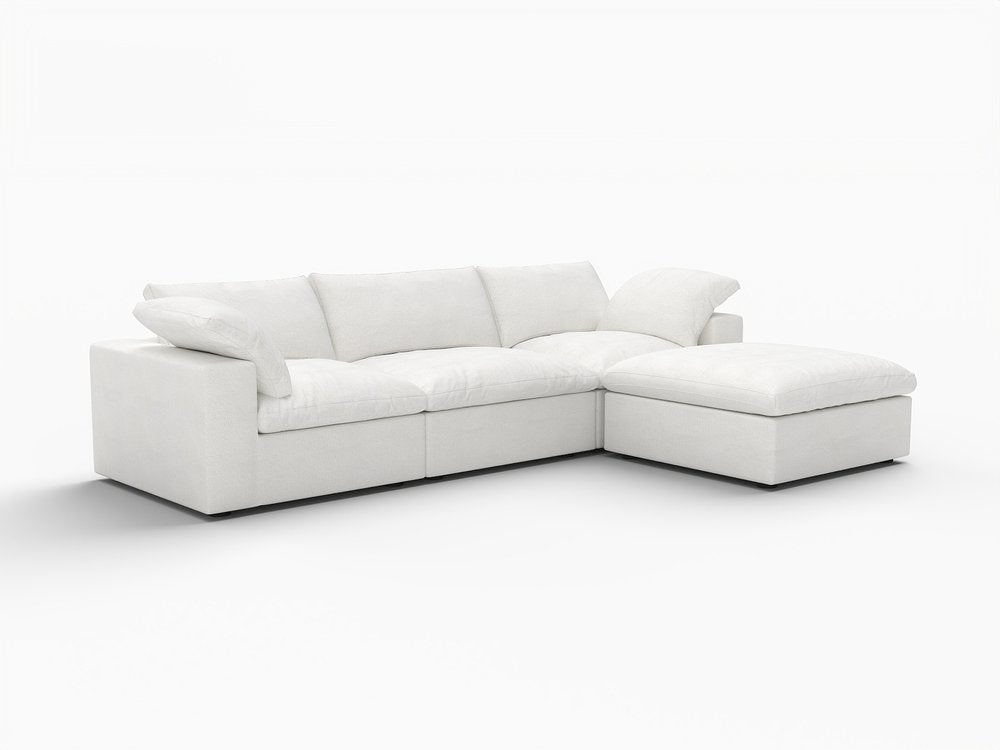 118" Light Gray Linen Blend Modular Sofa With Ottoman And Storage