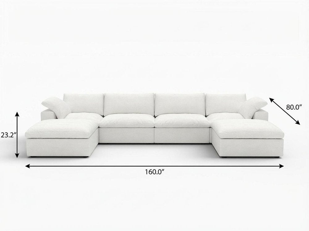 160" Black Linen Blend Modular Sofa With Ottomans Toss Pillows And Storage