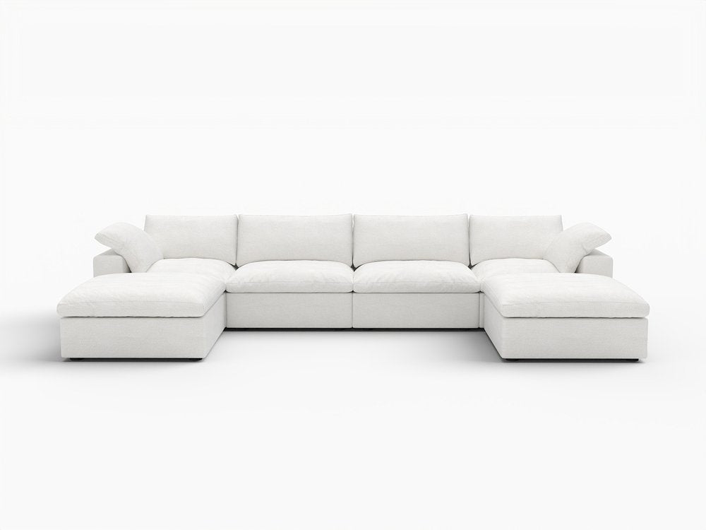 160" Black Linen Blend Modular Sofa With Ottomans Toss Pillows And Storage