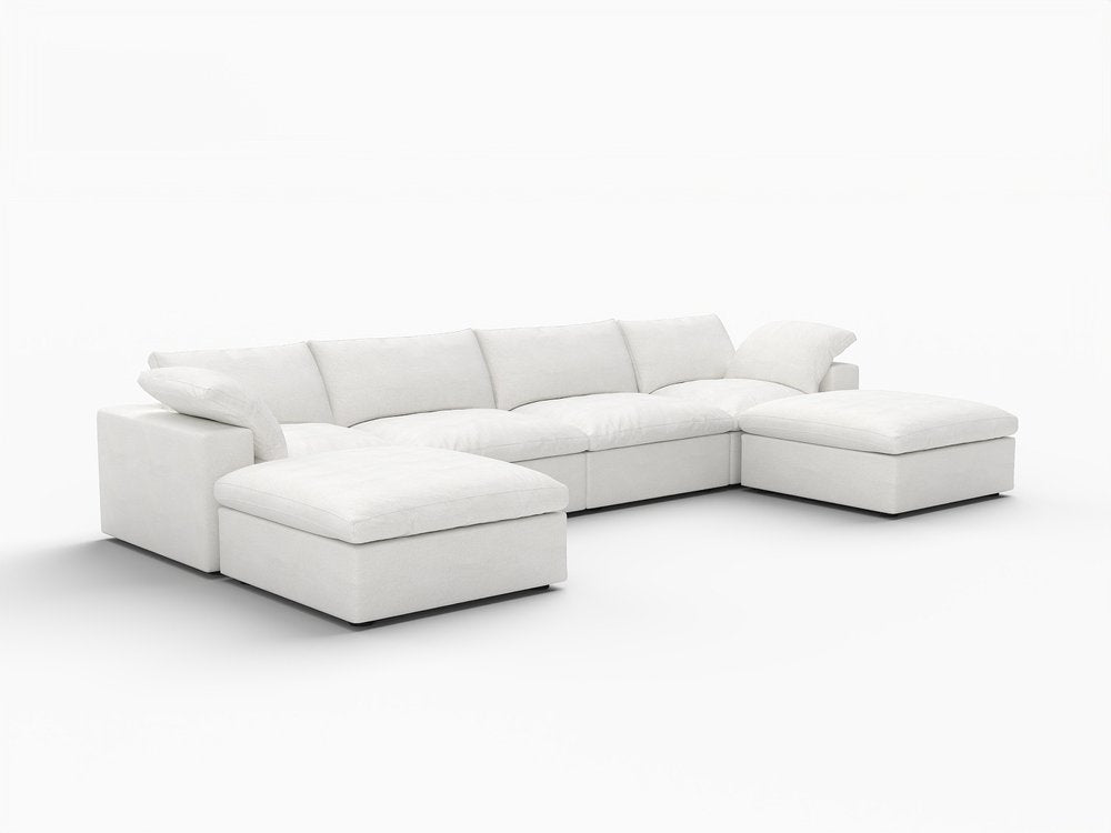 160" Black Linen Blend Modular Sofa With Ottomans Toss Pillows And Storage