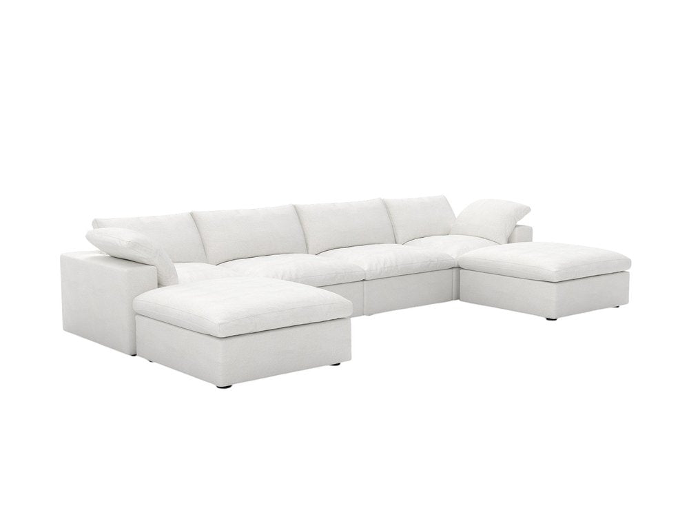160" Black Linen Blend Modular Sofa With Ottomans Toss Pillows And Storage