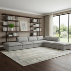 160" Light Gray Linen Blend Modular Armless Sofa With Ottomans And Storage