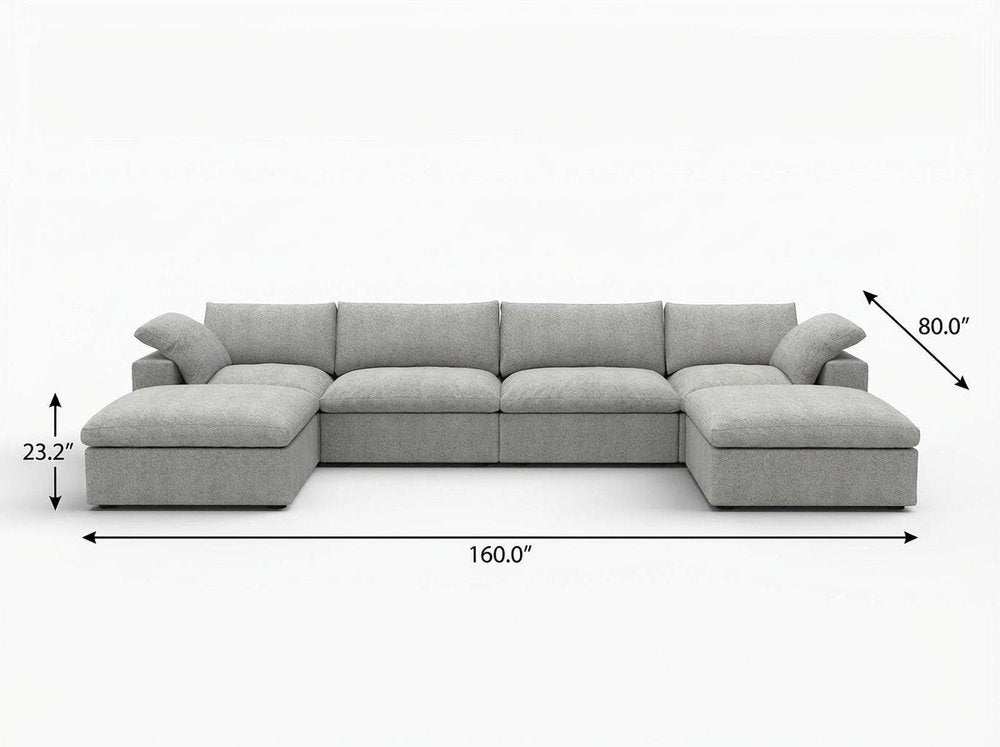 160" Black Linen Blend Modular Sofa With Ottomans Toss Pillows And Storage
