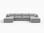 160" Black Linen Blend Modular Sofa With Ottomans Toss Pillows And Storage