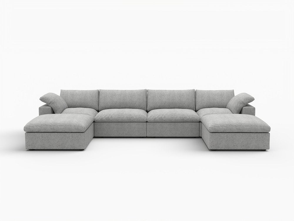 160" Black Linen Blend Modular Sofa With Ottomans Toss Pillows And Storage