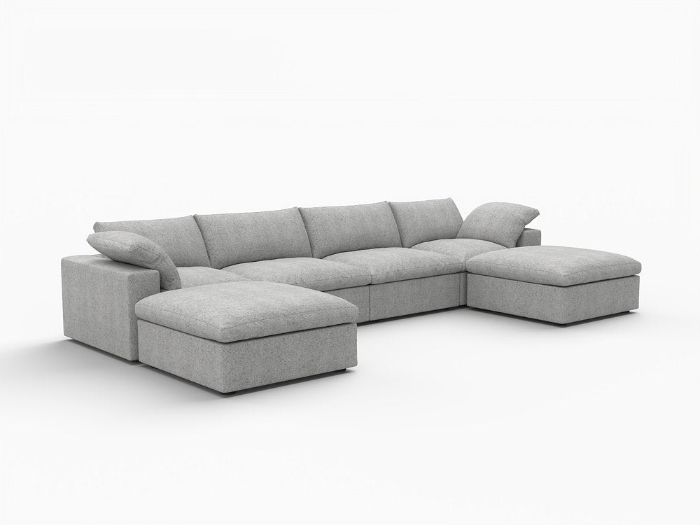 160" Black Linen Blend Modular Sofa With Ottomans Toss Pillows And Storage