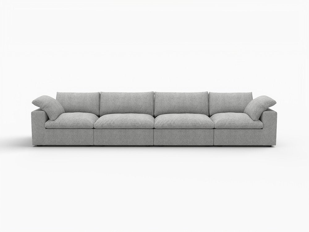 160" White Linen Blend Modular Sofa With Toss Pillows