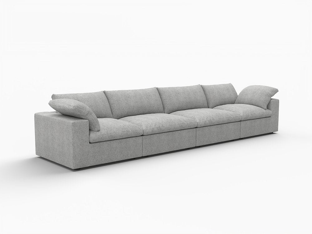 160" White Linen Blend Modular Sofa With Toss Pillows