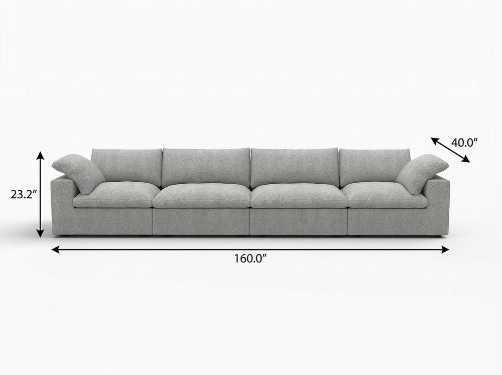 160" White Linen Blend Modular Sofa With Toss Pillows