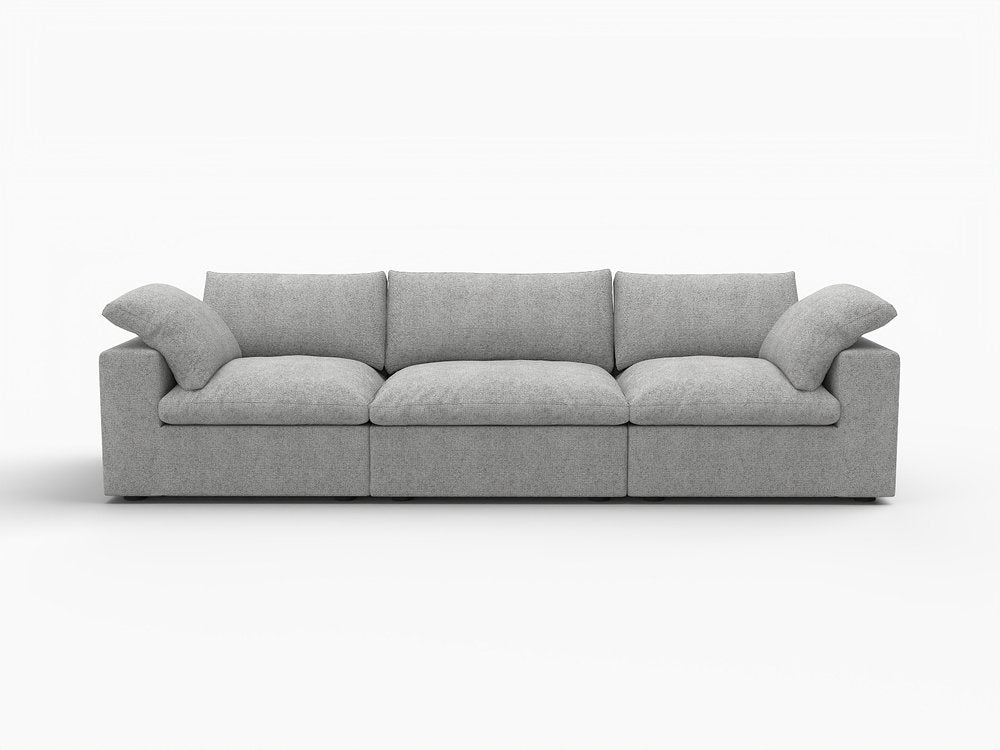 120" White Linen Blend Modular Sofa With Toss Pillows