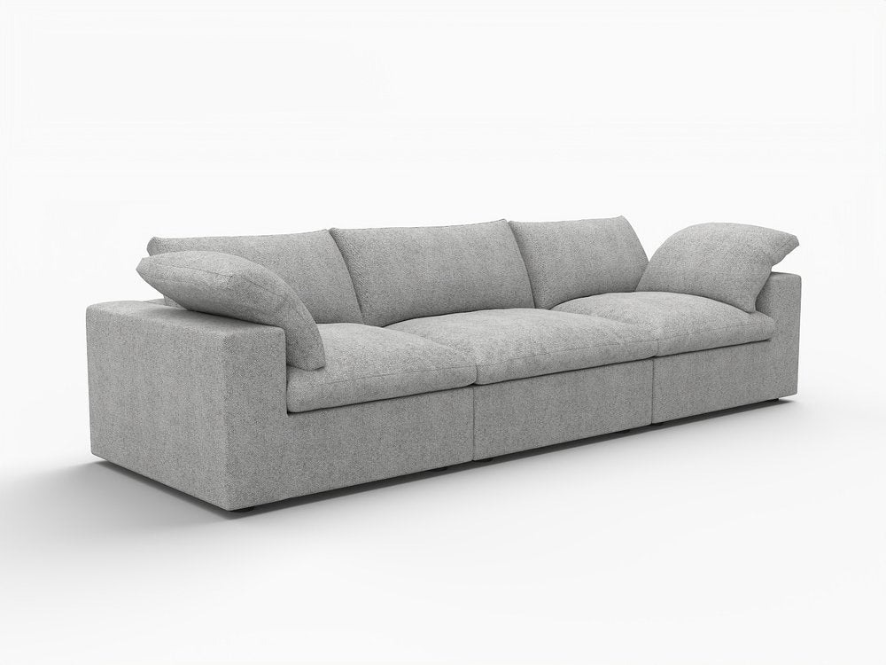 120" White Linen Blend Modular Sofa With Toss Pillows