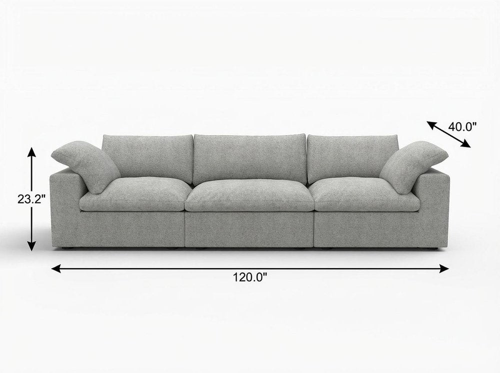 120" White Linen Blend Modular Sofa With Toss Pillows