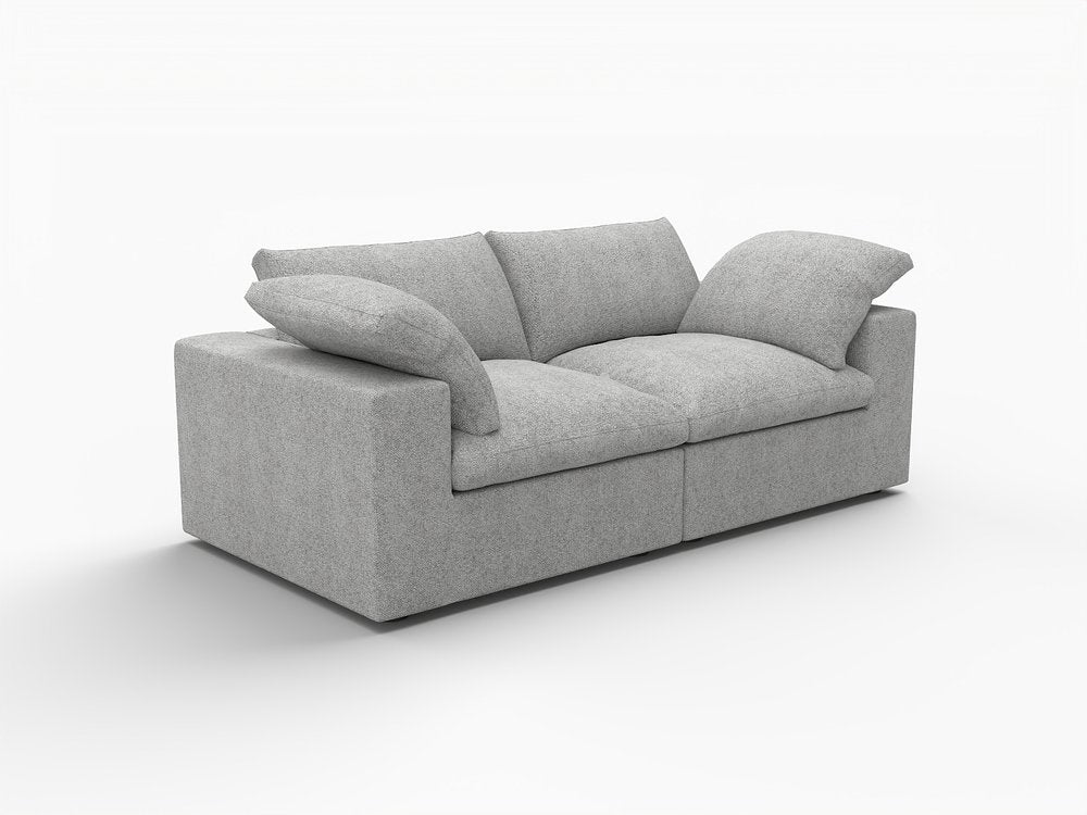 80" White Linen Blend Modular Loveseat and Toss Pillows
