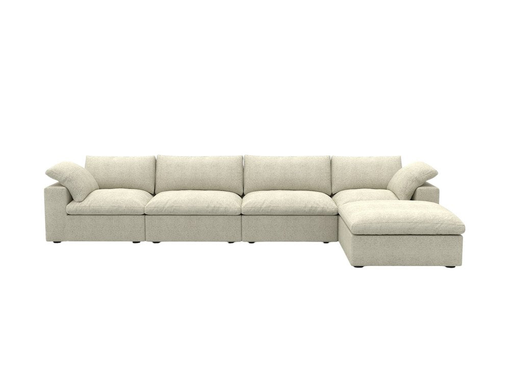 160" White Linen Blend Modular Sofa With Ottoman And Storage