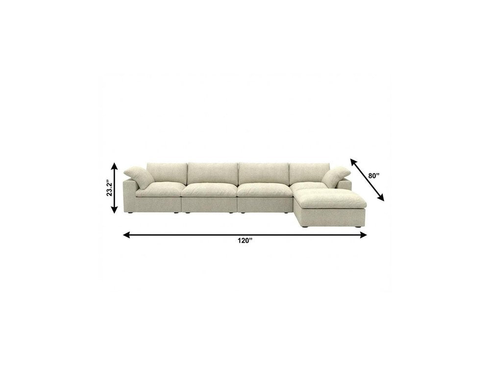 160" White Linen Blend Modular Sofa With Ottoman And Storage